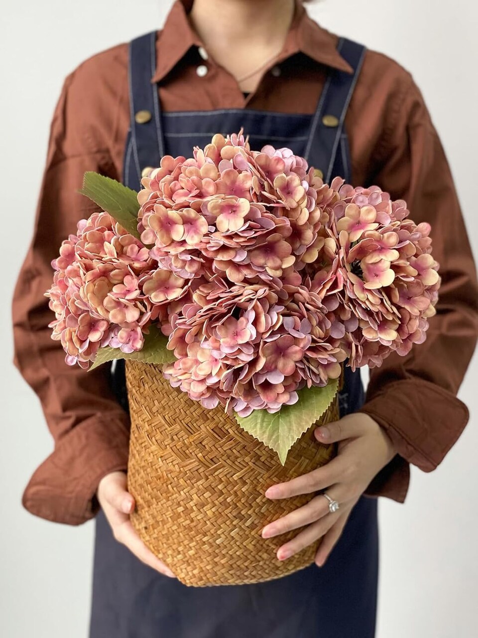 4Pcs Real Touch Vintage Artificial Hydrangeas - 21" Long Stem Faux Flowers in Yellow & Pink - Boho Fall Floral Stems for Wedding Bouquets, Centerpieces, Baby Showers, and Home Table Decor